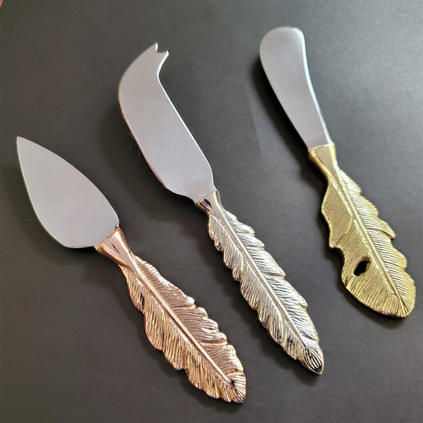 Multi-Color Cheese Knife Set - Feather pattern handles - Small