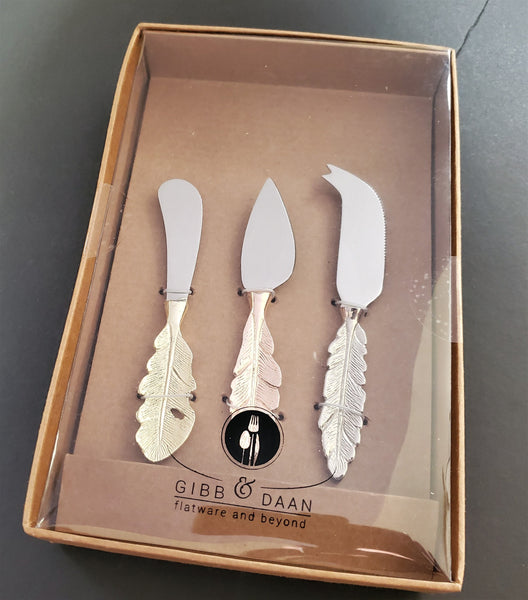 Multi-Color Cheese Knife Set - Feather pattern handles - Small