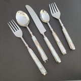 Mother of Pearl Inlay Flatware Set -  Personalized Cutlery - 5 Piece Hostess Set -Handmade Silverware-Stainless Steel Cutlery Set-Gift Boxed