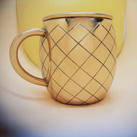 Gold Mug - Gold & Green Contrast Metal Mug - Cold Drinks with Enameled Coating - Geometric Pattern silhouette and an enamel interior