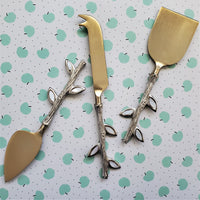 Luxurious Personalized Cheese Knife Set - Mother of Pearl Inlay twig handle - Shiny Gold Blades -  Charcuterie Board Essentials - Gift Boxed
