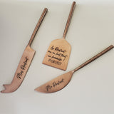 Personalized Cheese Knife Set - Gold, Copper and Matte Black - Hammered Handles -   Charcuterie Board Essentials - Gift Boxed