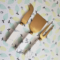 Marble Handle Cheese Knife Set - Cheese Fork, Knife and Shovel - Gold Cheese Knives Blades  - Charcuterie Board Tools - Gift Boxed