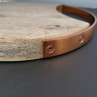 Wood Charcuterie Board - Rose Gold handle Cheese Board - Cheese Platter with Hammered Finish Handles - Circular Cheese Board with handle