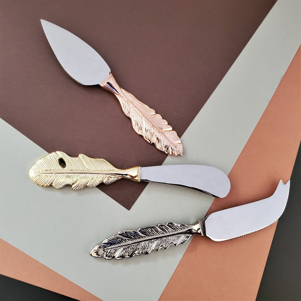 Multi-Color Cheese Knife Set - Feather pattern handles - Small