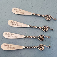 Personalized Twisted Handles Cheese Knives Set - Laser Engraved Handmade Spreader Knives - Rustic finish handles - Gift Boxed