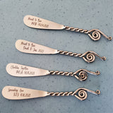 Personalized Twisted Handles Cheese Knives Set - Laser Engraved Handmade Spreader Knives - Rustic finish handles - Gift Boxed