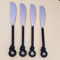 Personalized Twist Knot Handles Cheese Knives Set - Laser Engraved Handmade Spreader Knives - Rustic Black finish handles - Gift Boxed