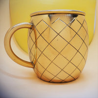 Gold Mug - Gold & Green Contrast Metal Mug - Cold Drinks with Enameled Coating - Geometric Pattern silhouette and an enamel interior