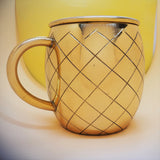 Gold Mug - Gold & Green Contrast Metal Mug - Cold Drinks with Enameled Coating - Geometric Pattern silhouette and an enamel interior