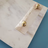 Marble Charcuterie Board - Large Serving Platter with white quartz handles - Marble Serving Tray - White Platter - Brass Fittings
