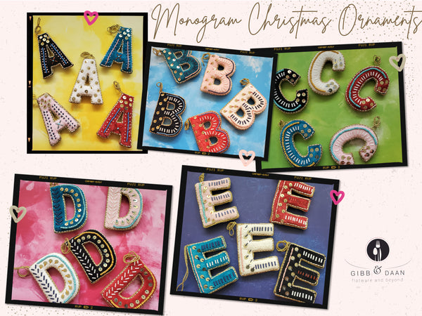 A, B C, D & E - Initial Ornament with Monogram - First Christmas Ornament -  Personalized Stocking Stuffer - Embroidered Letter ornament
