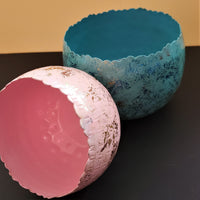 Pink Jewelry Bowl - Hammered Iron Serving Bowl - Bowl for Nuts - Trinket Bowl - Gold Ornament Bowl  - Ring Dishes - Blue and Pink Bowls