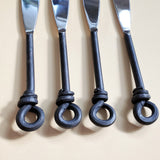 Personalized Twist Knot Handles Cheese Knives Set - Laser Engraved Handmade Spreader Knives - Rustic Black finish handles - Gift Boxed
