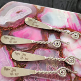 Personalized Twisted Handles Cheese Knives Set - Laser Engraved Handmade Spreader Knives - Rustic finish handles - Gift Boxed