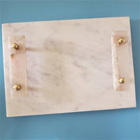 Marble Charcuterie Board - Large Serving Platter with white quartz handles - Marble Serving Tray - White Platter - Brass Fittings