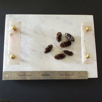 Marble Charcuterie Board - Large Serving Platter with white quartz handles - Marble Serving Tray - White Platter - Brass Fittings