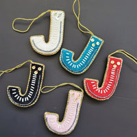 J,K,L & M - Initial Ornament with Monogram - First Christmas Ornament -  Personalized Stocking Stuffer - Embroidered Letter ornament