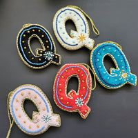 N,O,P & Q - Initial Ornament with Monogram - First Christmas Ornament -  Personalized Stocking Stuffer - Embroidered Letter ornament