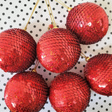 Christmas Ball Ornament with Sequence work - Tree Decoration  - Gold Christmas Ornament -  Stocking Stuffer - Red Tree Ornaments - Set of 6