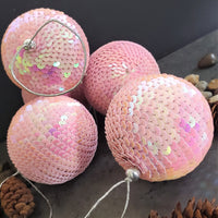 Christmas Ball Ornament with Sequence work - Tree Decoration  - Gold Christmas Ornament -  Stocking Stuffer - Red Tree Ornaments - Set of 6