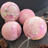 Christmas Ball Ornament with Sequence work - Tree Decoration  - Gold Christmas Ornament -  Stocking Stuffer - Red Tree Ornaments - Set of 6