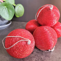 Christmas Ball Ornament with Zari work - Tree Decoration  - Gold Christmas Ornament -  Stocking Stuffer - Red Tree Ornaments - Set of 6