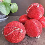 Christmas Ball Ornament with Zari work - Tree Decoration  - Gold Christmas Ornament -  Stocking Stuffer - Red Tree Ornaments - Set of 6