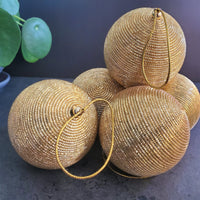 Christmas Ball Ornament with Zari work - Tree Decoration  - Gold Christmas Ornament -  Stocking Stuffer - Red Tree Ornaments - Set of 6