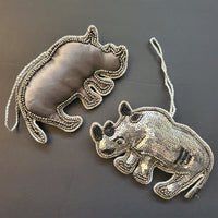 Christmas Decoration Rhino - Intricate Tree Decorations - Quilted Christmas Ornament -  Personalized Stocking Stuffer - Animal Felt Ornament