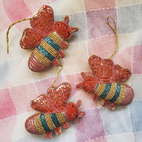 Christmas Decoration Bee - Intricate Tree Decorations - Quilted Christmas Ornament -  Personalized Stocking Stuffer - Animal Felt Ornament