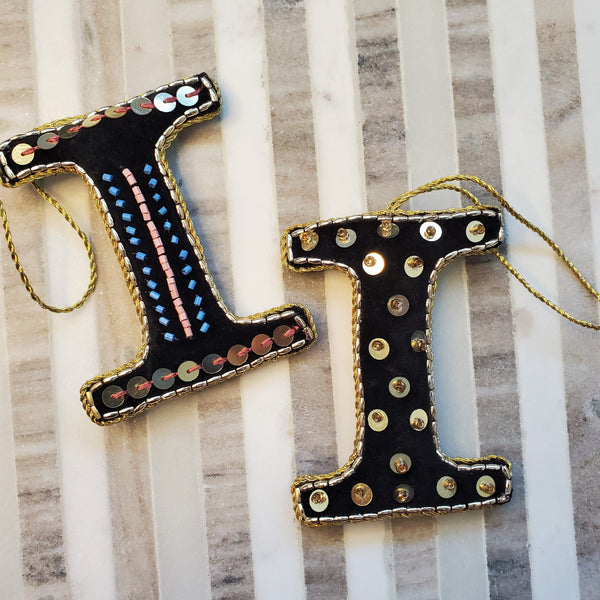 F,G,H & I - Initial Ornament with Monogram - First Christmas Ornament -  Personalized Stocking Stuffer - Embroidered Letter ornament