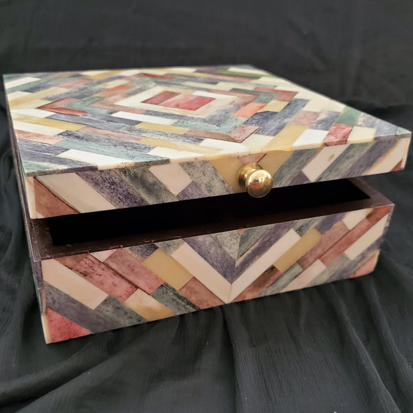 Bone Inlay Tray with matching Bone Inlay Box for Jewelry - Handmade Decorative Tray - Multicolor Coffee Table Tray - Bone Inlay Furniture