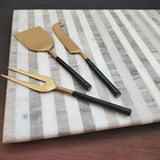 Black and Gold Cheese Knife Set - Cheese Fork, Knife and Shovel - Gold Cheese Knives Blades  - Charcuterie Board Tools - Gift Boxed