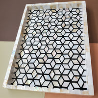 Mother of Pearl Tray - Farmhouse Coffee Table Tray - Vintage perfume tray - Pearl Decorative Tray - Large Trinket Tray - Ottoman Tray