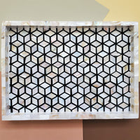 Mother of Pearl Tray - Farmhouse Coffee Table Tray - Vintage perfume tray - Pearl Decorative Tray - Large Trinket Tray - Ottoman Tray