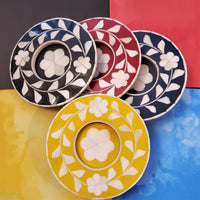 4 Wooden Tea Light Holder - Bone Inlay Tealight Holder - Multi Color Wooden Candle Holder - Wood Candle Plate - Valentine Candles