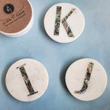 Custom Marble Coasters with Abalone Shell Inlay - Personalized Coasters - Abalone Coasters - Round Monogram Marble coaster - Initial Coaster