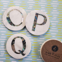 Custom Marble Coasters with Abalone Shell Inlay - Personalized Coasters - Abalone Coasters - Round Monogram Marble coaster - Initial Coaster