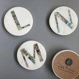 Custom Marble Coasters with Abalone Shell Inlay - Personalized Coasters - Abalone Coasters - Round Monogram Marble coaster - Initial Coaster