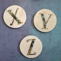 Custom Marble Coasters with Abalone Shell Inlay - Personalized Coasters - Abalone Coasters - Round Monogram Marble coaster - Initial Coaster