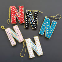 N,O,P & Q - Initial Ornament with Monogram - First Christmas Ornament -  Personalized Stocking Stuffer - Embroidered Letter ornament