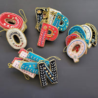 N,O,P & Q - Initial Ornament with Monogram - First Christmas Ornament -  Personalized Stocking Stuffer - Embroidered Letter ornament