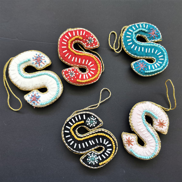 R,S,T & U - Initial Ornament with Monogram - First Christmas Ornament -  Personalized Stocking Stuffer - Embroidered Letter ornament