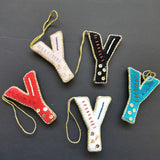 V,W,X,Y & Z - Initial Ornament with Monogram - First Christmas Ornament -  Personalized Stocking Stuffer - Embroidered Letter ornament
