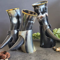 Personalized Viking Drinking Horn - Large Horn Mugs Decor - Large Viking Tankard - Custom Buffalo Horn with stand for drinks - 22-26 oz