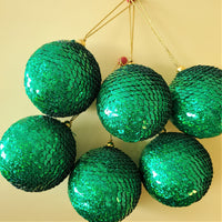 Christmas Ball Ornament with Sequence work - Tree Decoration  - Gold Christmas Ornament -  Stocking Stuffer - Red Tree Ornaments - Set of 6