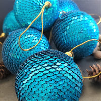 Christmas Ball Ornament with Sequence work - Tree Decoration  - Gold Christmas Ornament -  Stocking Stuffer - Red Tree Ornaments - Set of 6