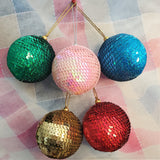 Christmas Ball Ornament with Sequence work - Tree Decoration  - Gold Christmas Ornament -  Stocking Stuffer - Red Tree Ornaments - Set of 6