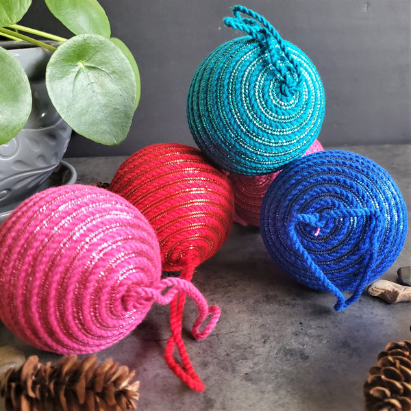 Christmas Ball Ornament  - Tree Decoration  - Red Christmas Ornament -  Stocking Stuffer - Blue Tree Ornaments - Set of 6